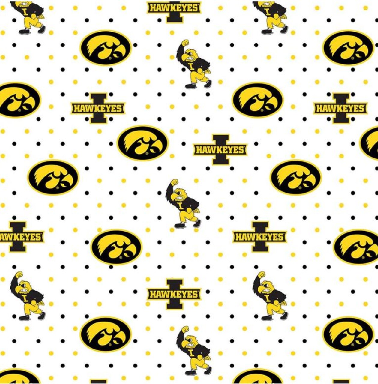 Sykel Enterprises-University of Iowa Cotton Fabric-Iowa Hawkeyes White Polka Dot Cotton Quilting Fabric